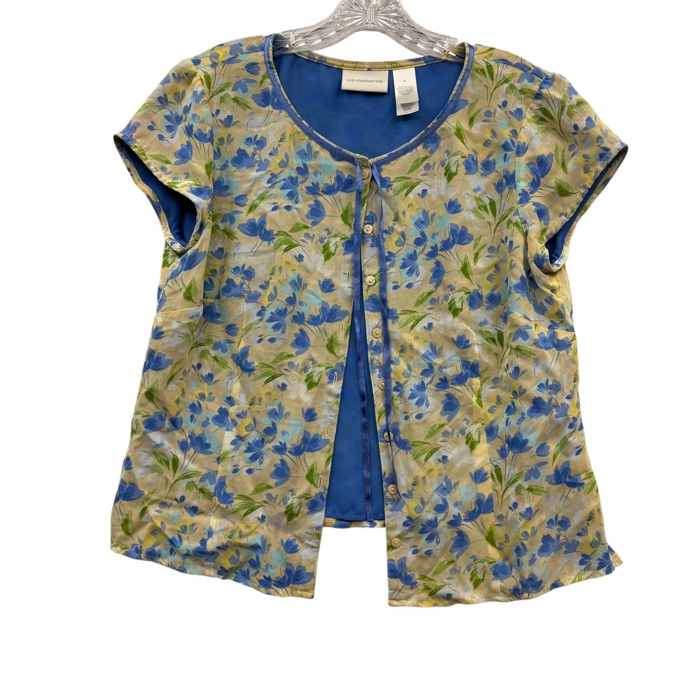 Y2K Liz Claiborne Women's Floral Button Down Floral Cottagecore Whimsy Blouse 8